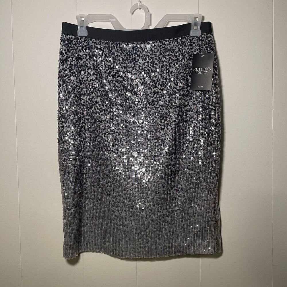 NWT PURE COLLECTION‎ - UK 16 SILVER GREY OMBRE SEQUIN SKIRT IMMACULATE